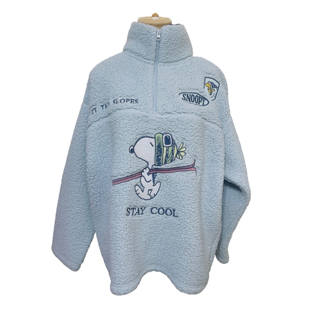 #37 Peanuts Women Blue Snoopy Stay Cool Sherpa Quarter Zip Fleece Pullover XL